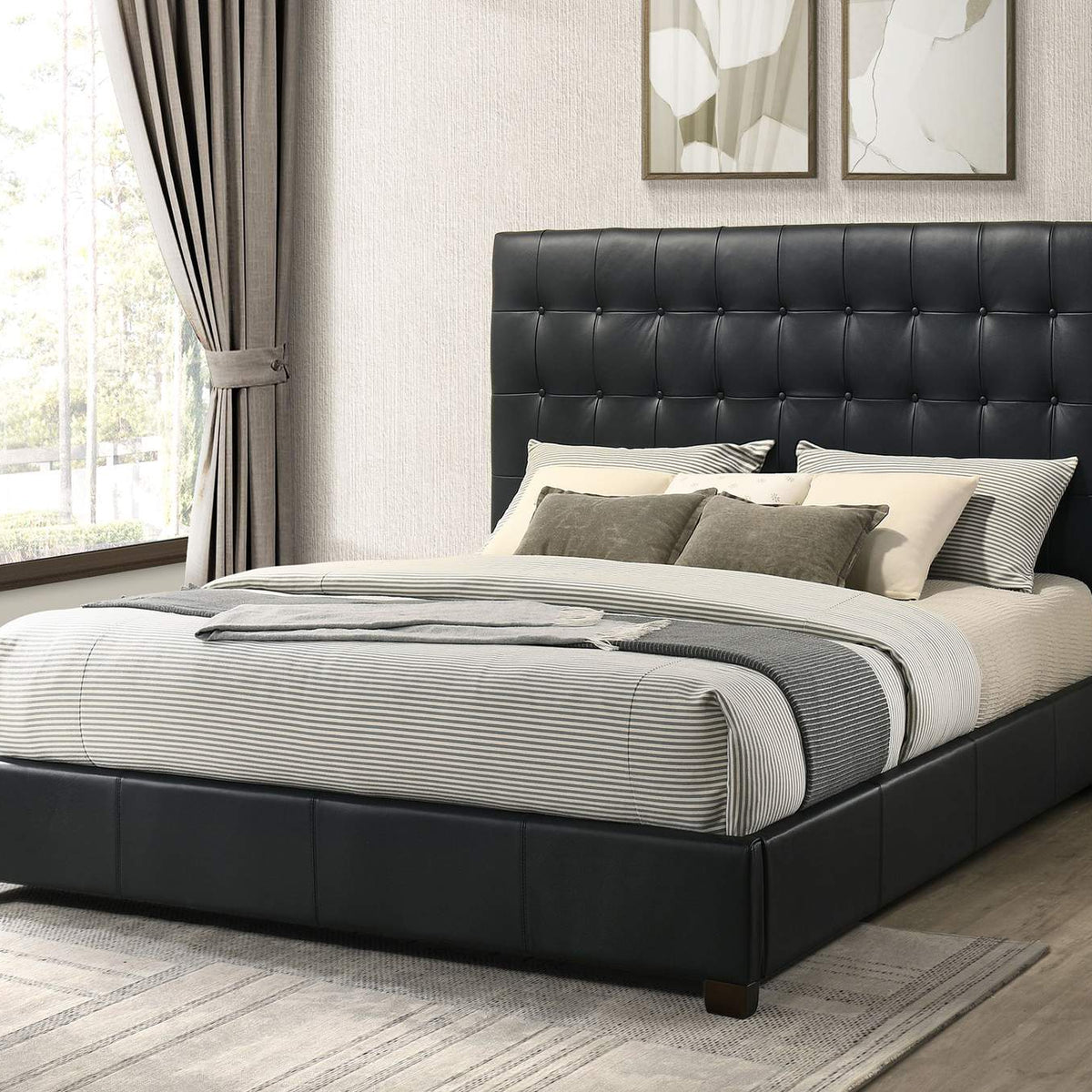 315911BLKKE Medley Genuine Leather Eastern King Platform Bed Black