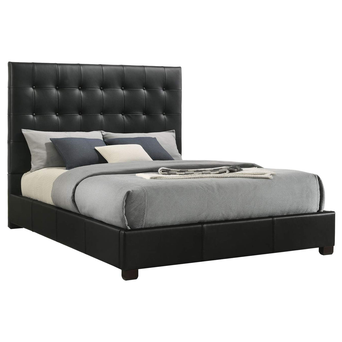 315911BLKQ Medley Genuine Leather Queen Panel Platform Bed Black