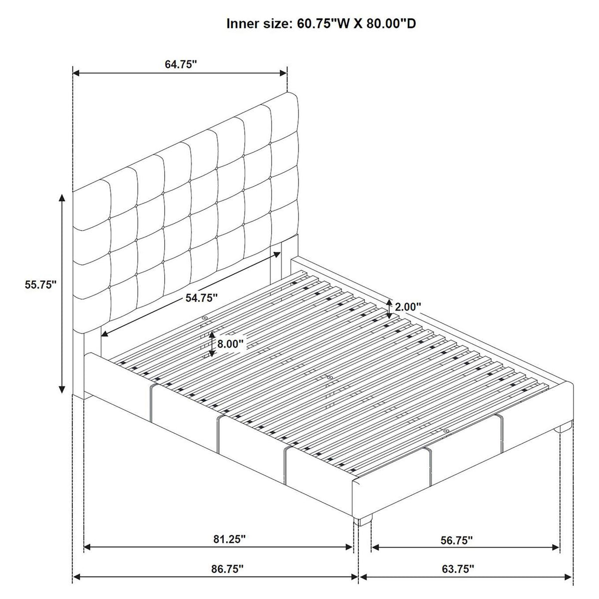 315911BLKQ Medley Genuine Leather Queen Panel Platform Bed Black