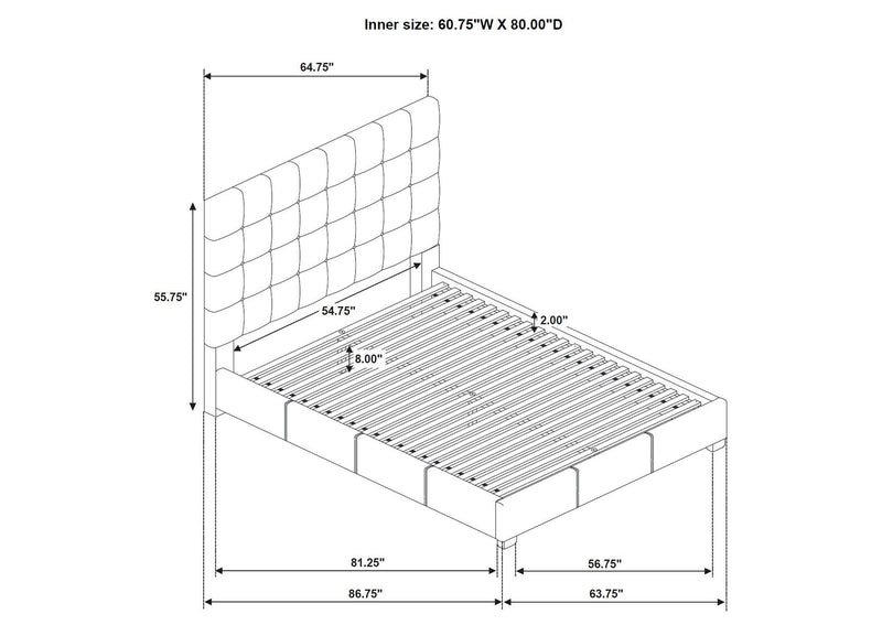 315911BLKQ Medley Genuine Leather Queen Panel Platform Bed Black