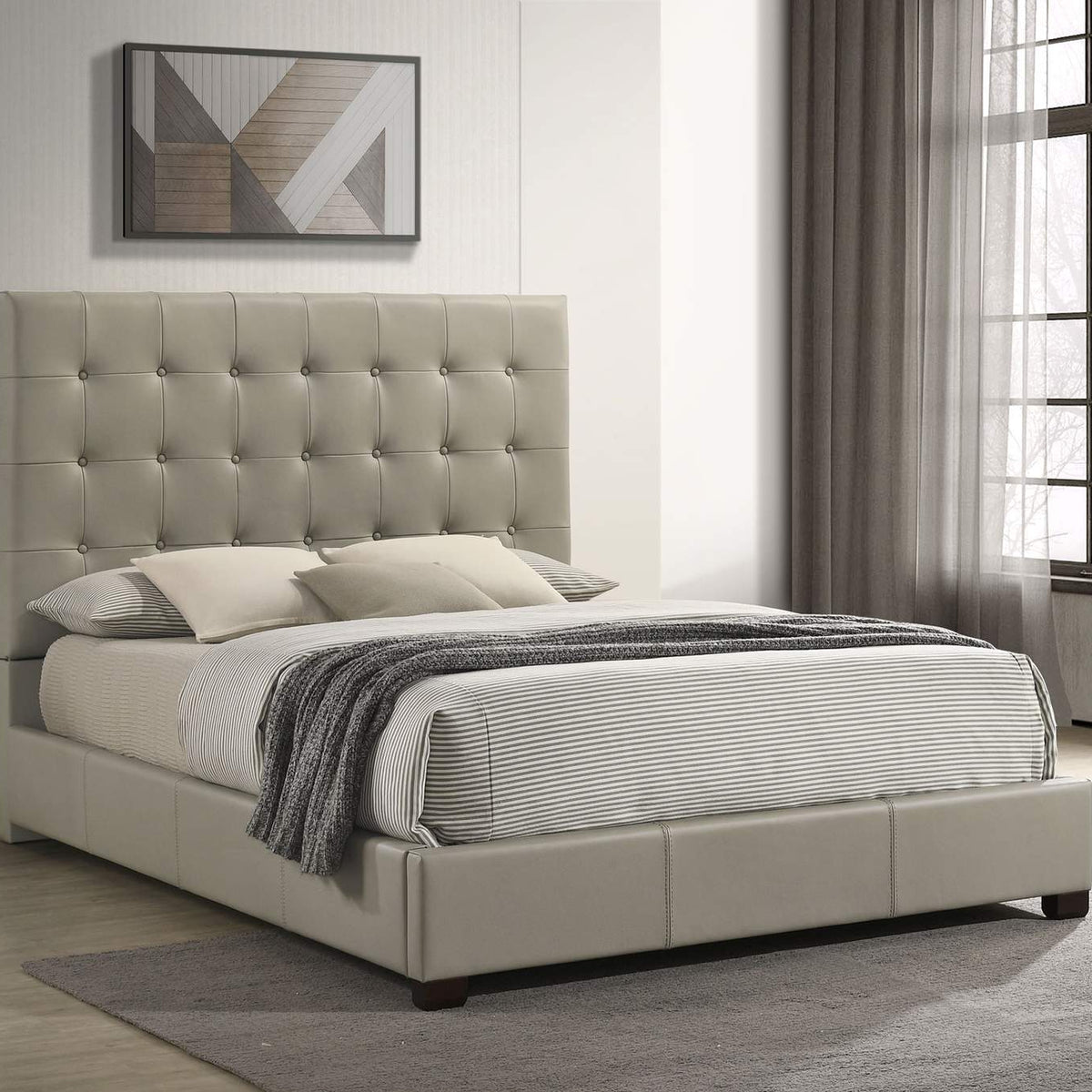 315911TANQ Medley Genuine Leather Queen Panel Platform Bed Tan