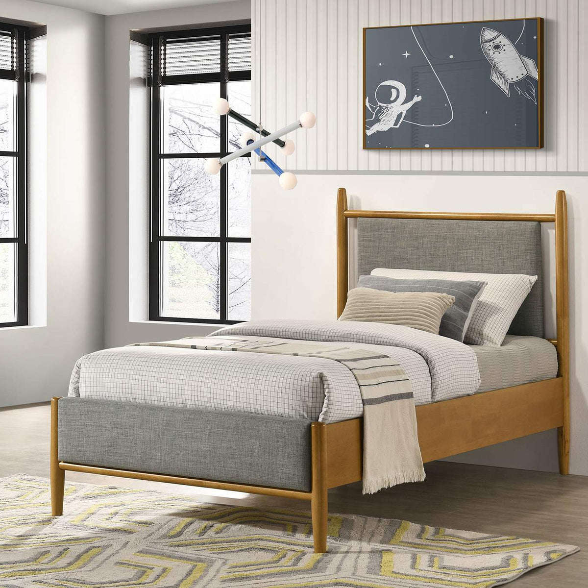 315914T Mason 46-inch Twin Panel Platform Bed Grey and Light Brown