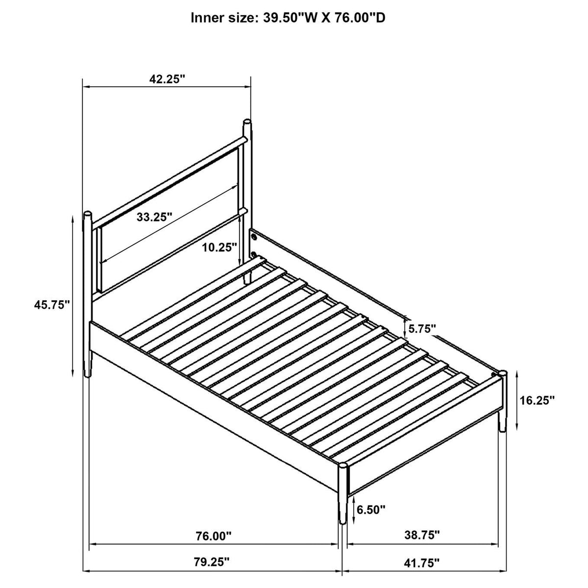 315914T Mason 46-inch Twin Panel Platform Bed Grey and Light Brown