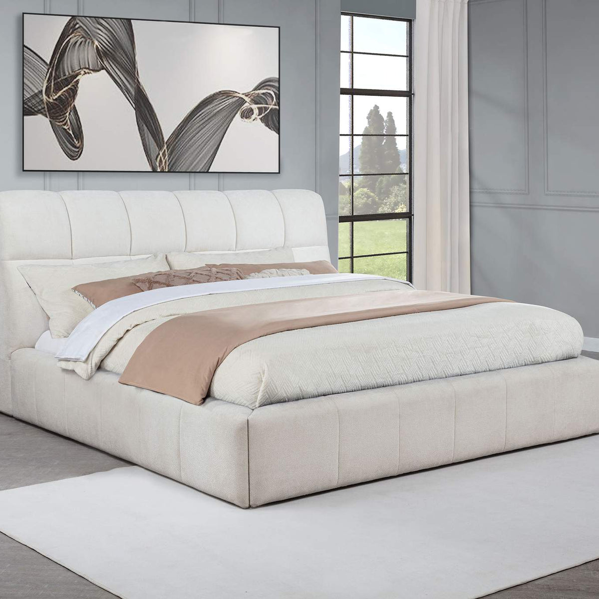 315917CRMKE Nollet 48-inch Upholstered Eastern King Platform Bed Cream