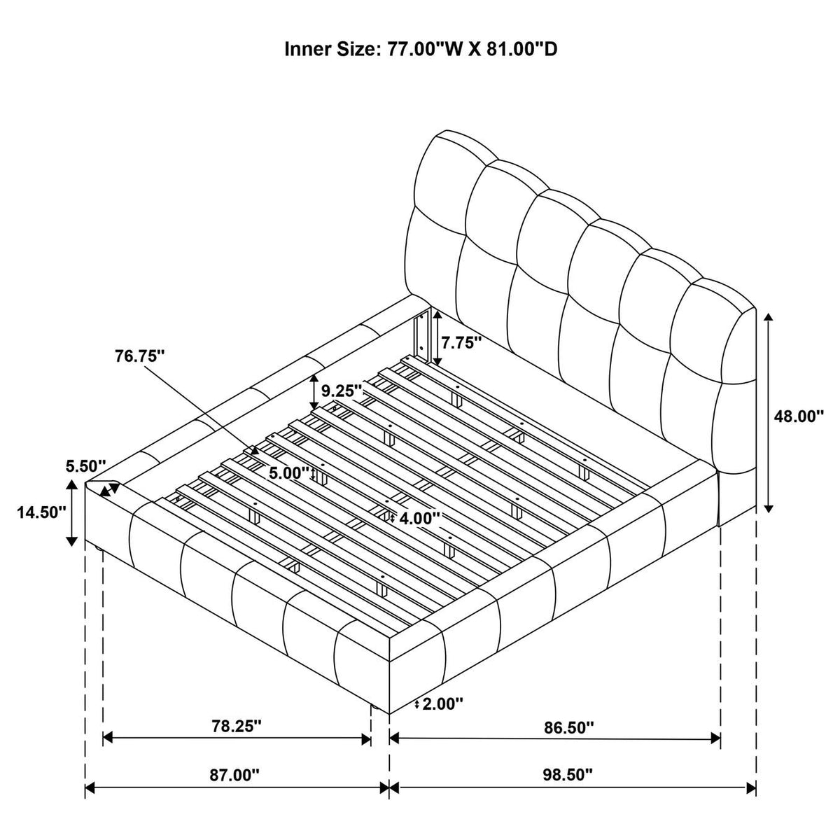 315917CRMKE Nollet 48-inch Upholstered Eastern King Platform Bed Cream