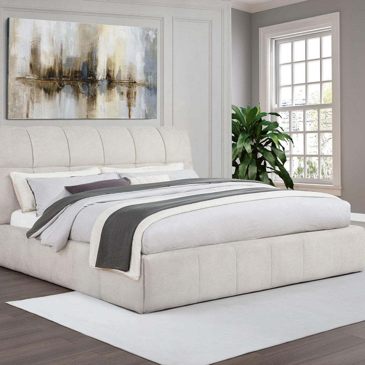 315917CRMKW Nollet 48-inch Upholstered California King Platform Bed Cream