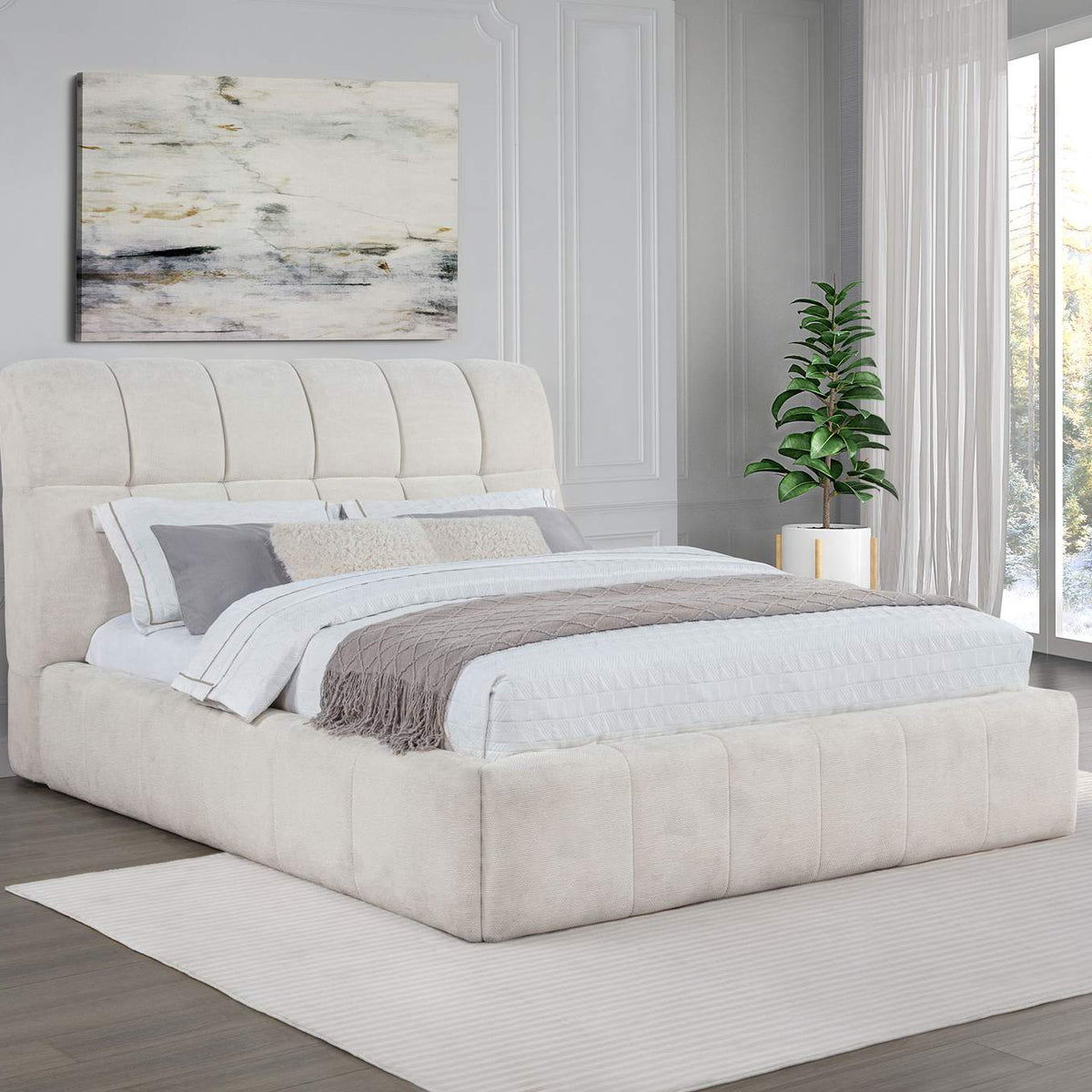 315917CRMQ Nollet 48-inch Upholstered Queen Panel Platform Bed Cream