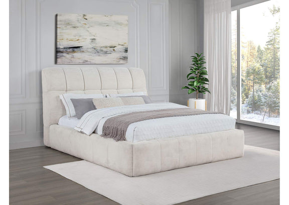 315917CRMQ Nollet 48-inch Upholstered Queen Panel Platform Bed Cream