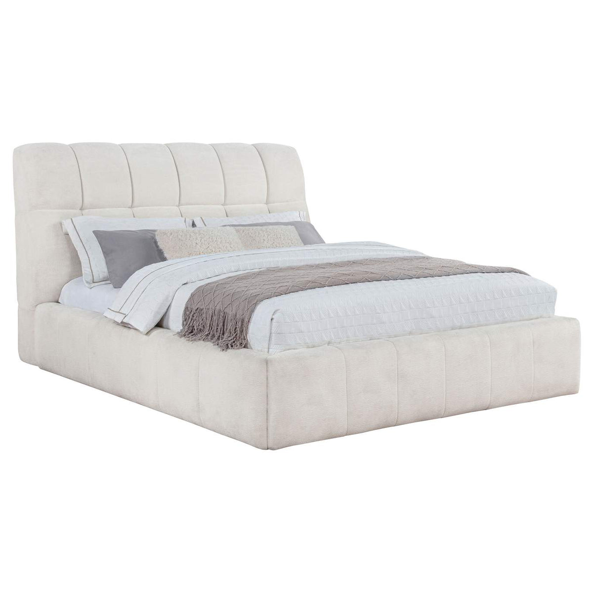 315917CRMQ Nollet 48-inch Upholstered Queen Panel Platform Bed Cream
