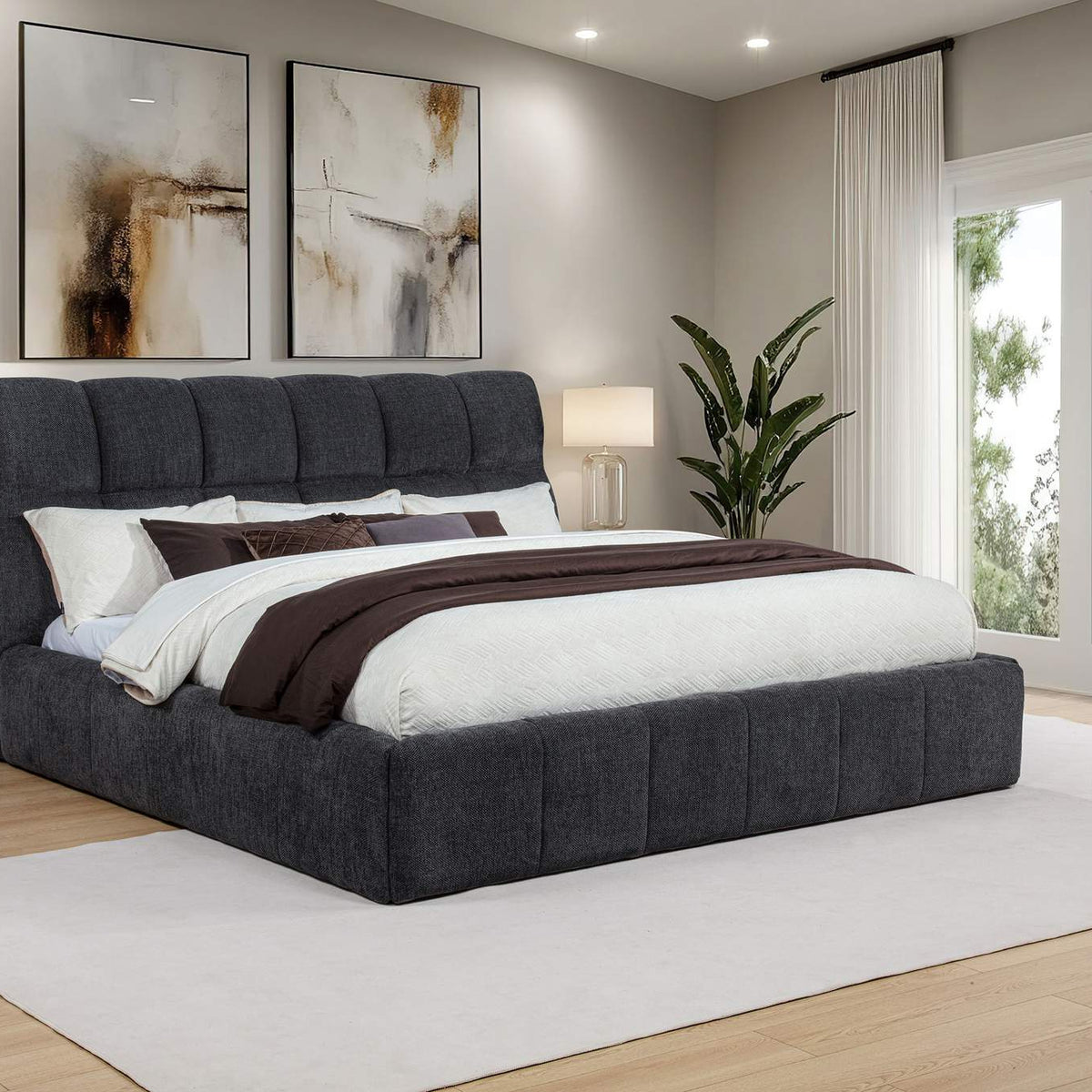 315917GRYKE Nollet 48-inch Upholstered Eastern King Platform Bed Grey