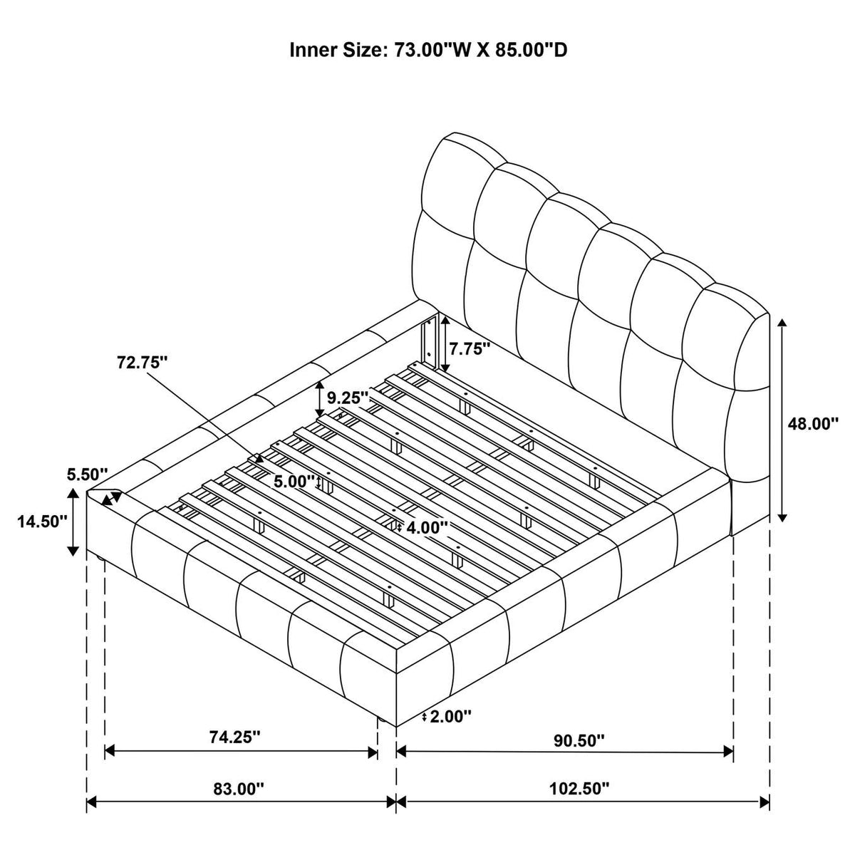 315917GRYKW Nollet 48-inch Upholstered California King Platform Bed Grey
