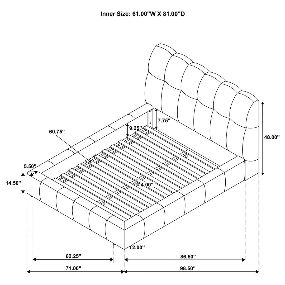 315917GRYQ Nollet 48-inch Upholstered Queen Panel Platform Bed Grey