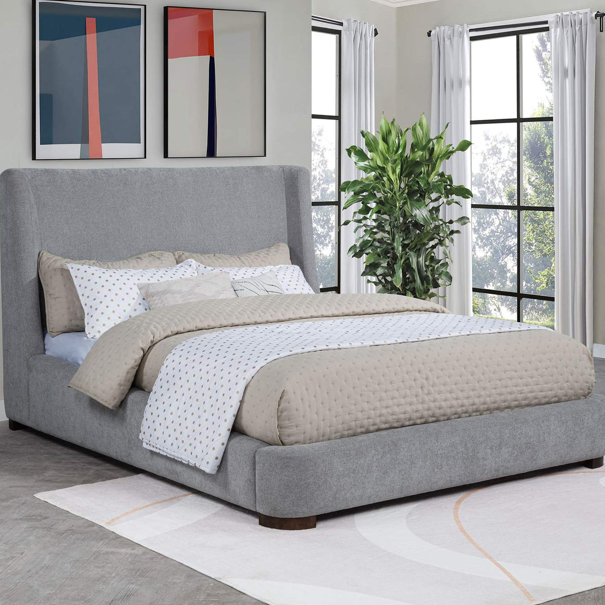 315928KE Rennes Upholstered Eastern King Wingback Platform Bed Grey