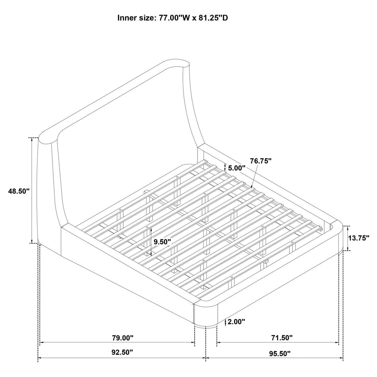 315928KE Rennes Upholstered Eastern King Wingback Platform Bed Grey
