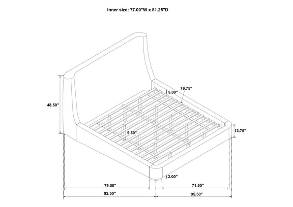 315928KE Rennes Upholstered Eastern King Wingback Platform Bed Grey