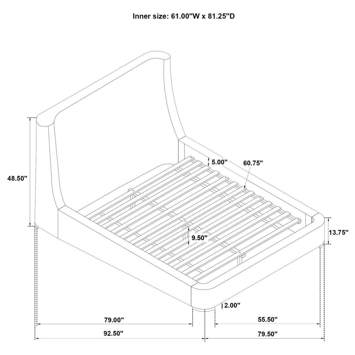 315928Q Rennes Upholstered Queen Wingback Platform Bed Grey