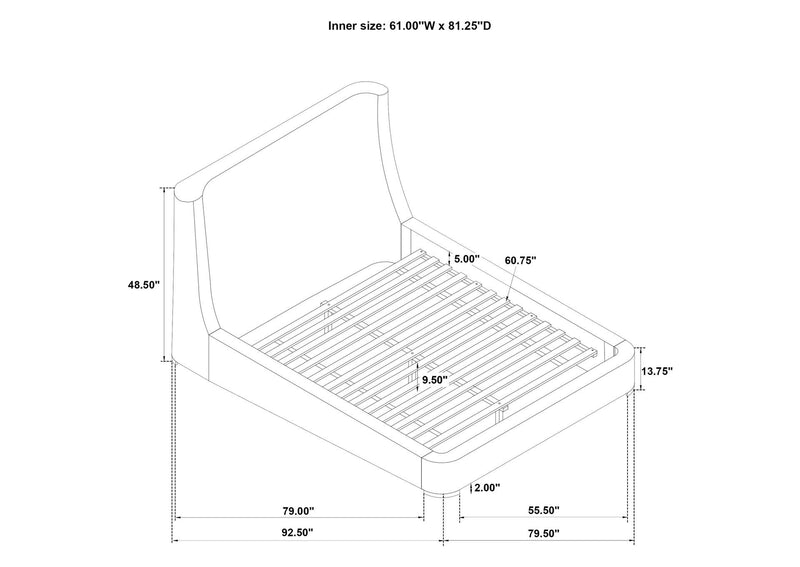 315928Q Rennes Upholstered Queen Wingback Platform Bed Grey
