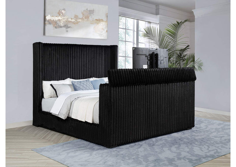 315945KE Centergrove Upholstered Eastern King Wingback TV Bed Black