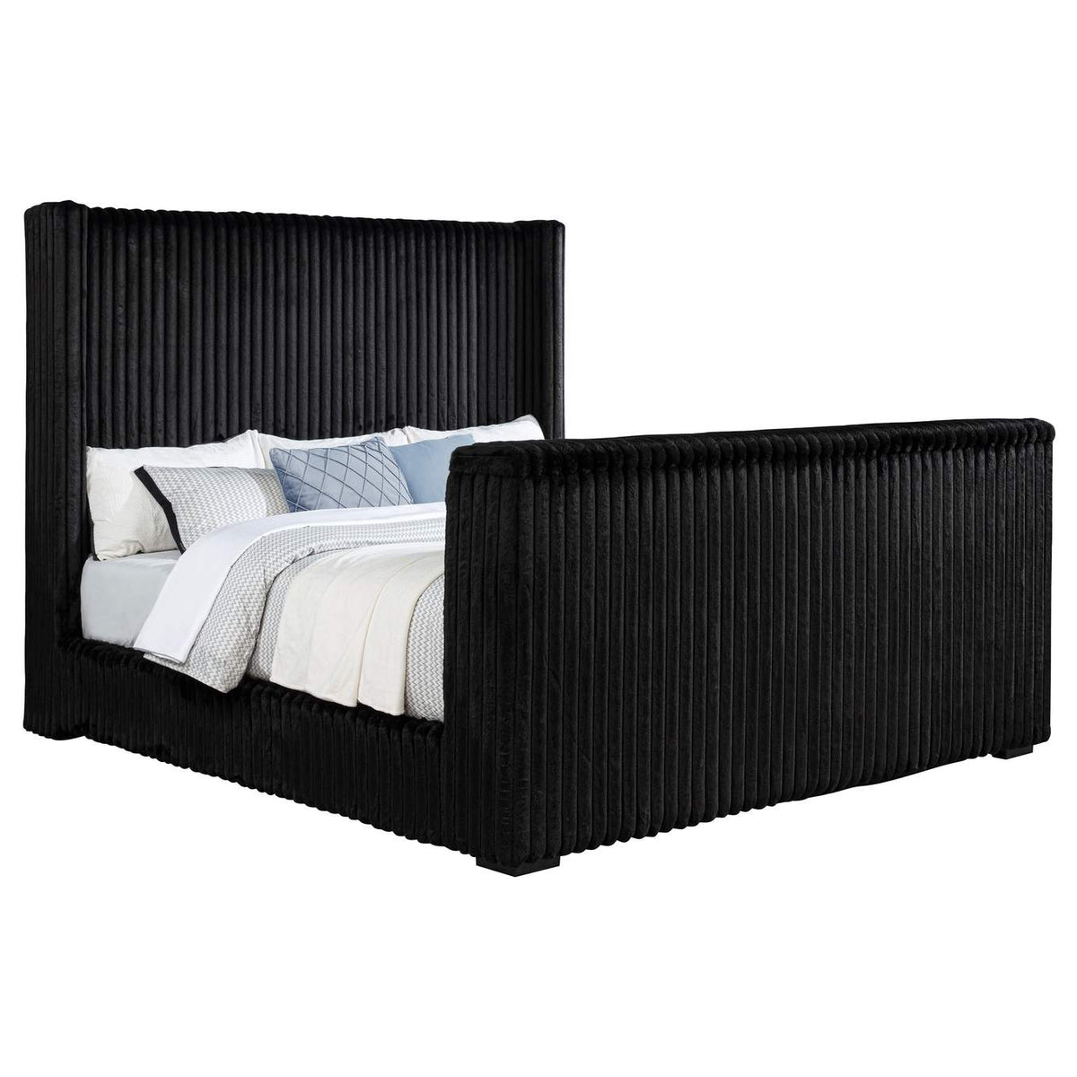 315945KE Centergrove Upholstered Eastern King Wingback TV Bed Black