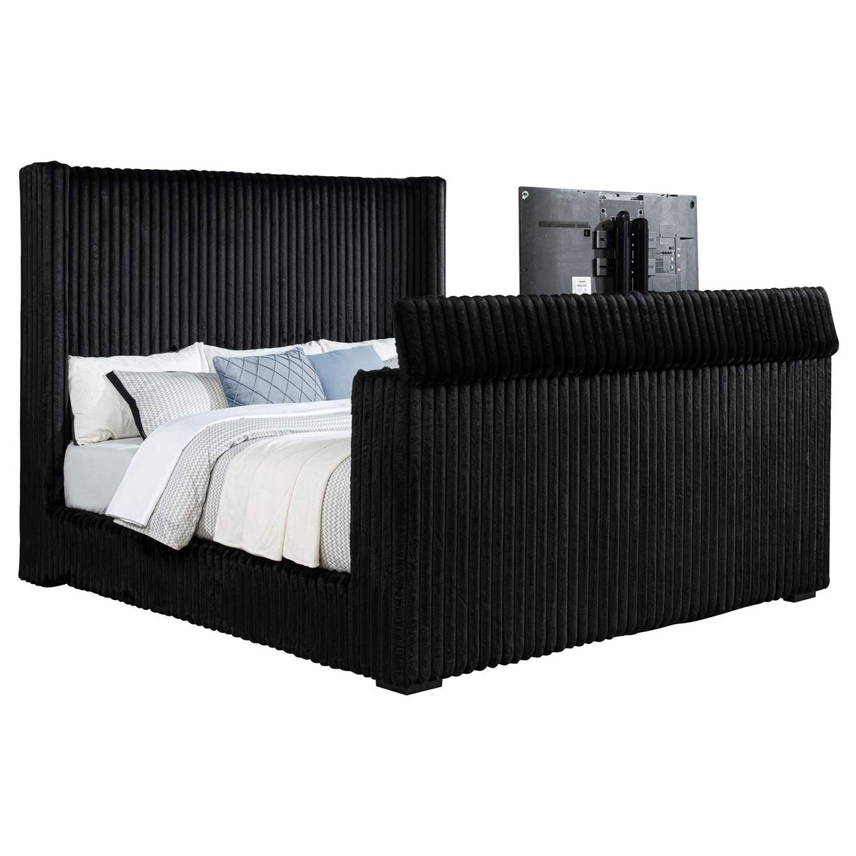 315945KE Centergrove Upholstered Eastern King Wingback TV Bed Black