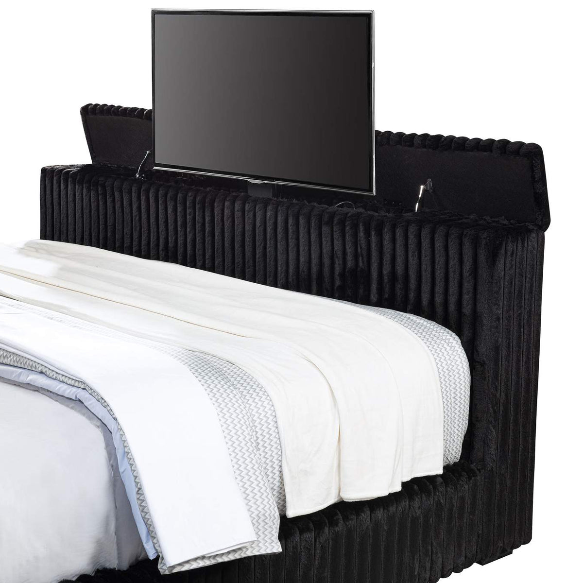 315945KE Centergrove Upholstered Eastern King Wingback TV Bed Black