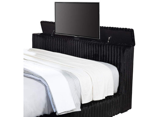 315945KE Centergrove Upholstered Eastern King Wingback TV Bed Black