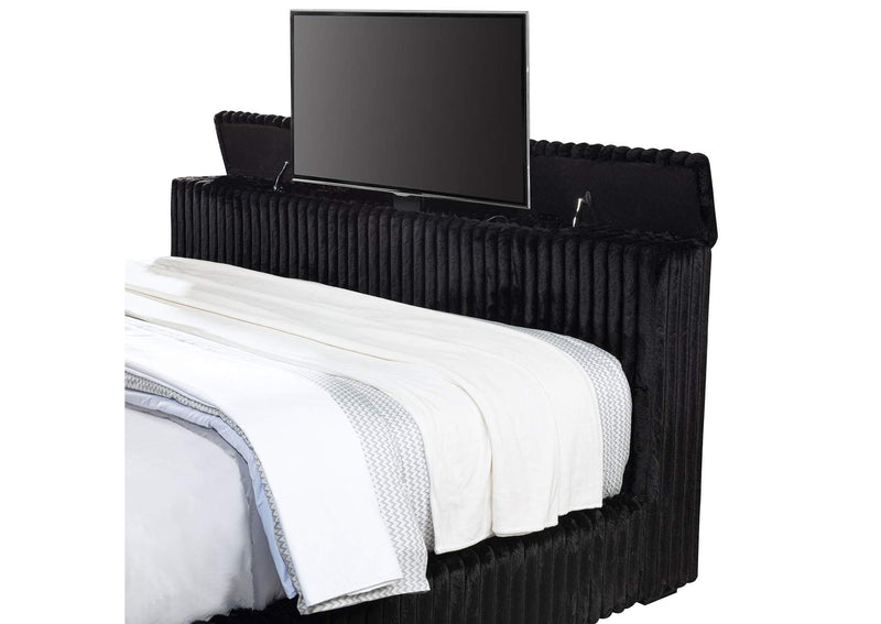 315945KE Centergrove Upholstered Eastern King Wingback TV Bed Black