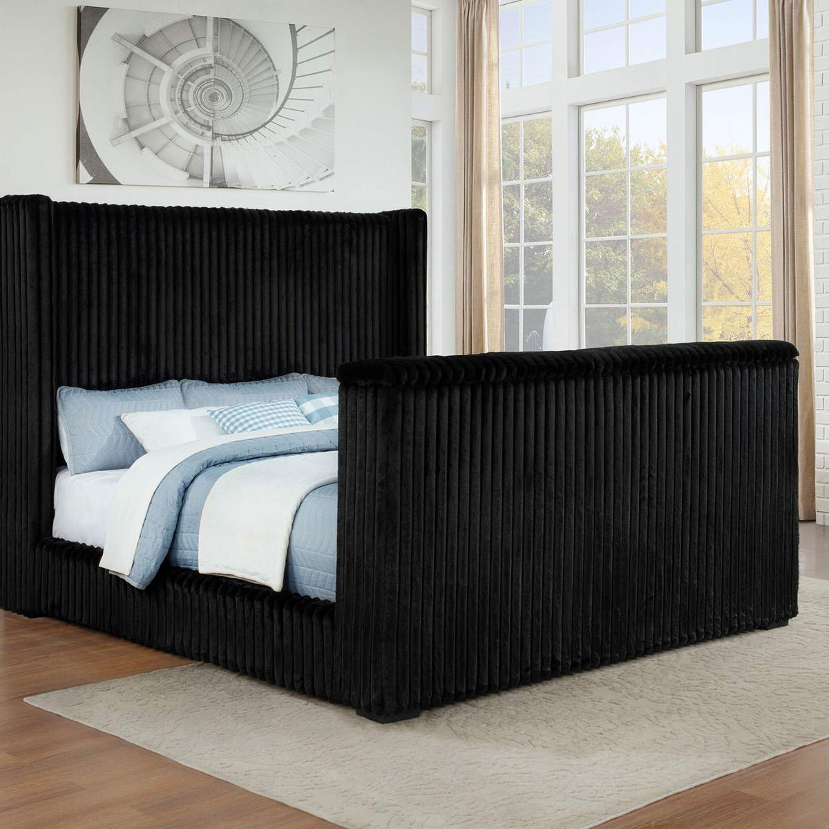 315945KW Centergrove Upholstered California King Wingback TV Bed Black