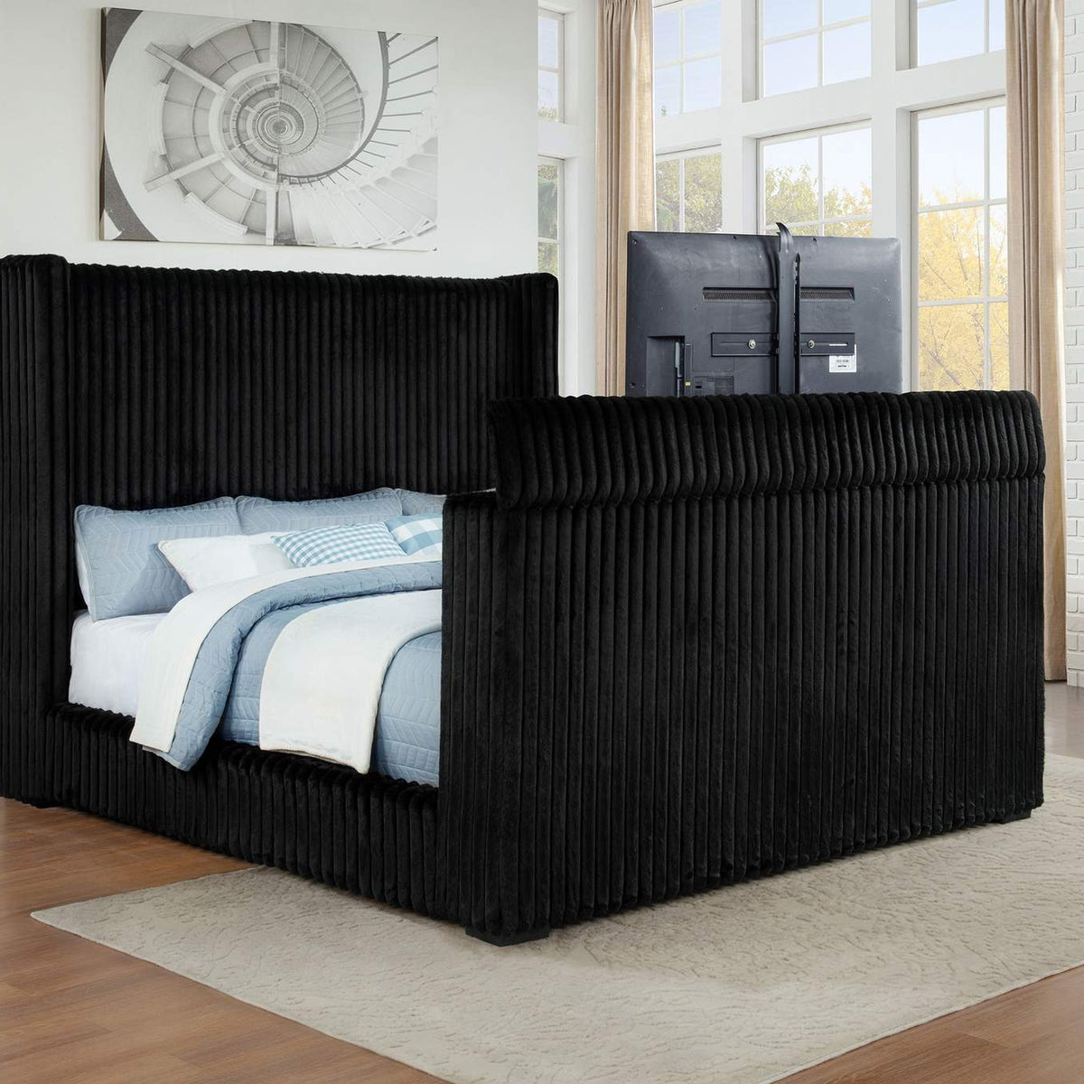 315945KW Centergrove Upholstered California King Wingback TV Bed Black
