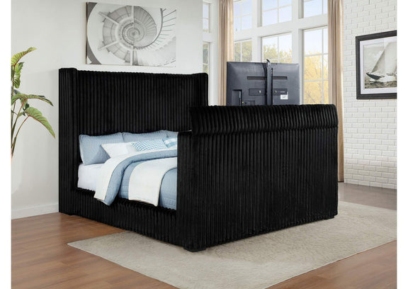 315945KW Centergrove Upholstered California King Wingback TV Bed Black