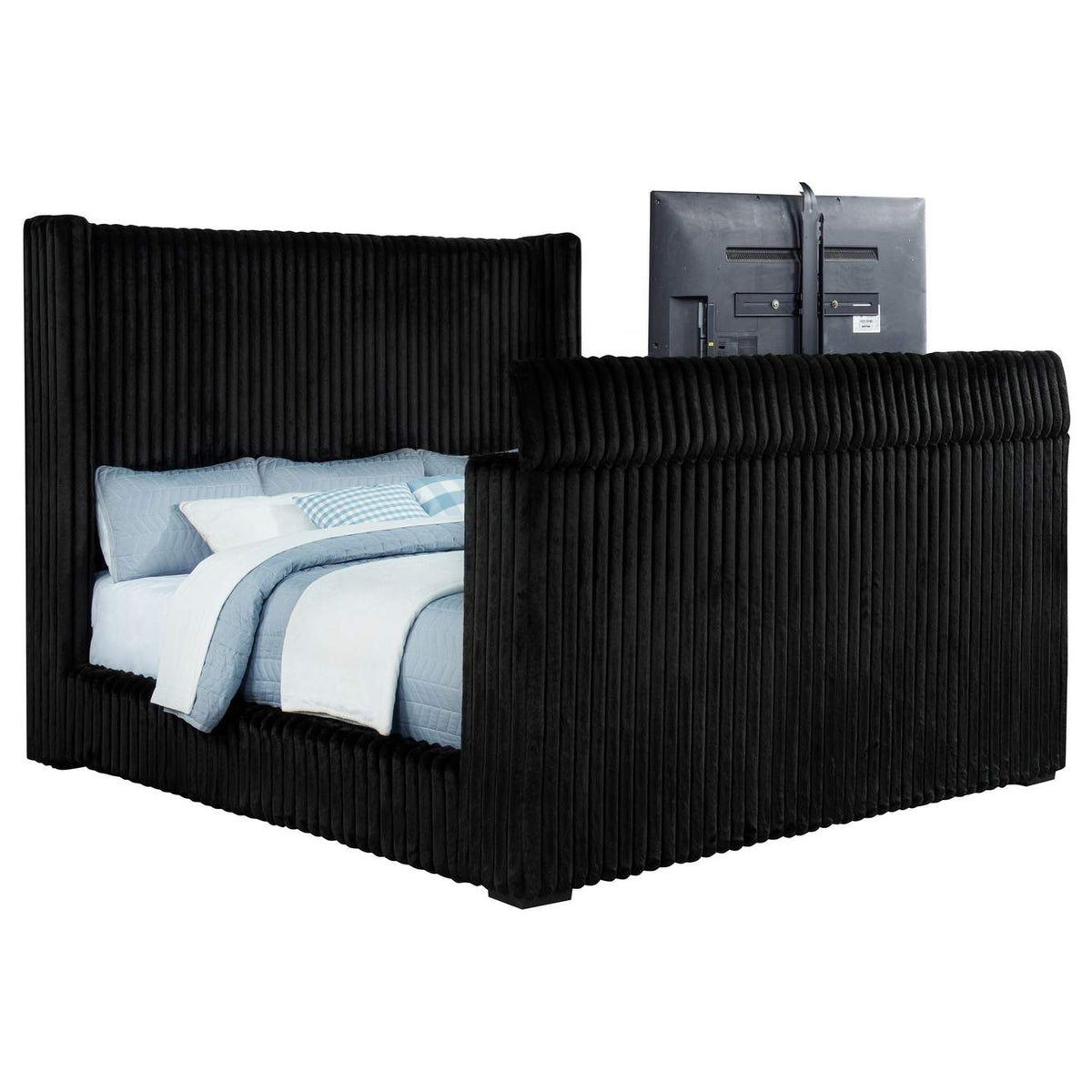 315945KW Centergrove Upholstered California King Wingback TV Bed Black