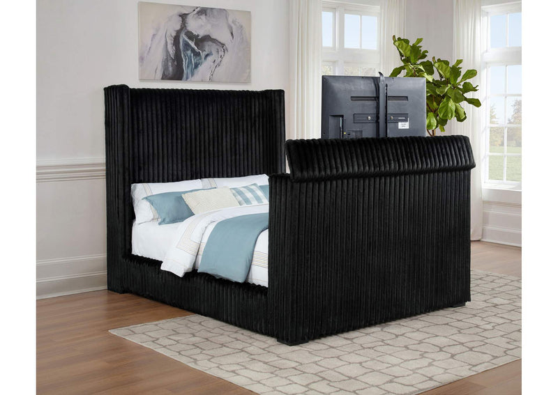 315945Q Centergrove Upholstered Queen Wingback TV Bed Black
