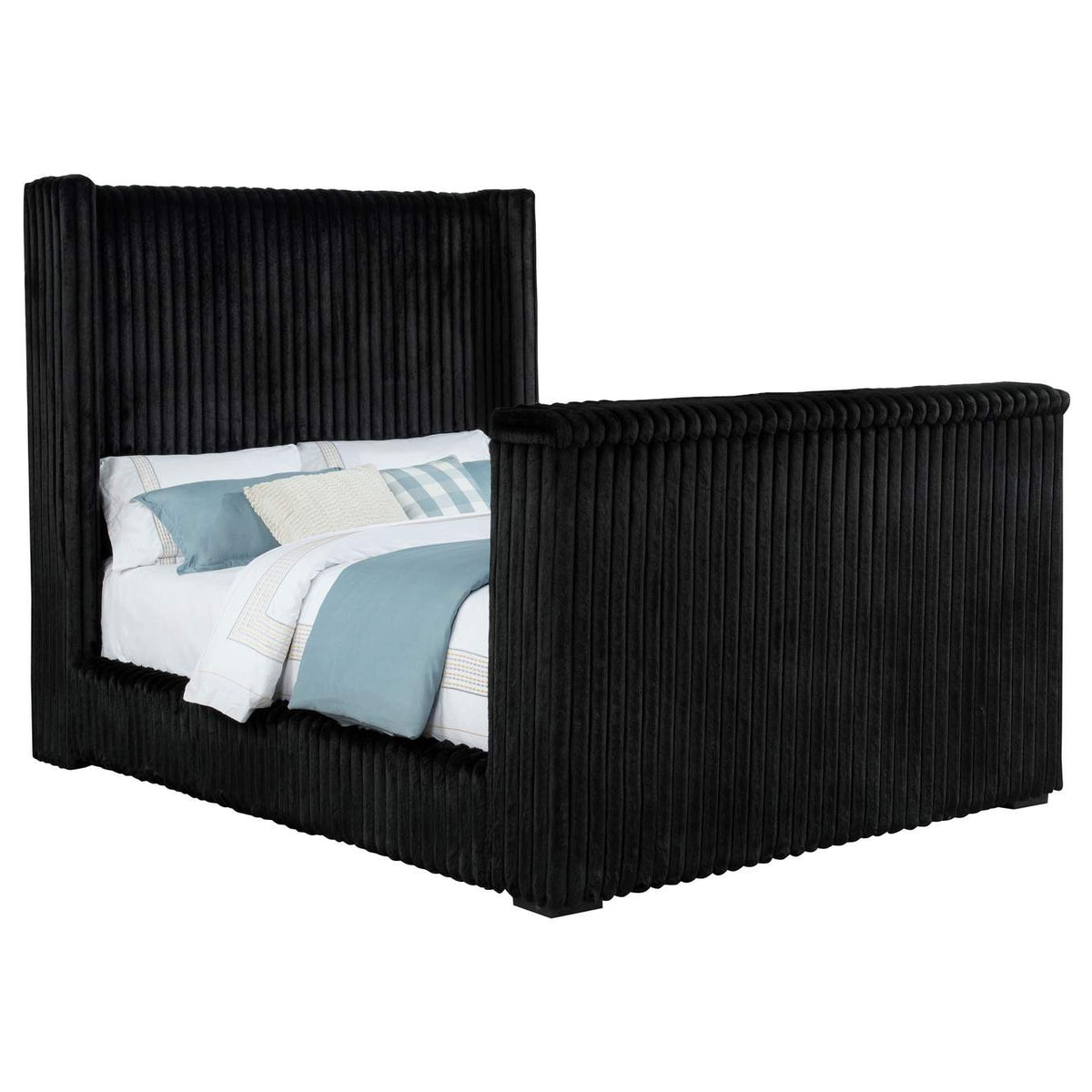 315945Q Centergrove Upholstered Queen Wingback TV Bed Black