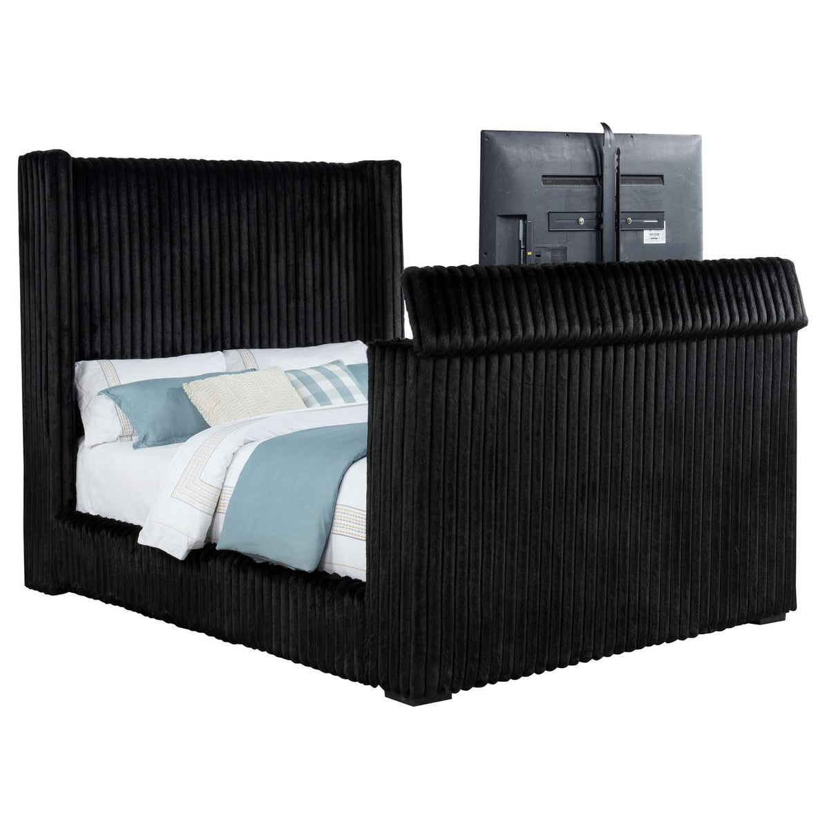 315945Q Centergrove Upholstered Queen Wingback TV Bed Black