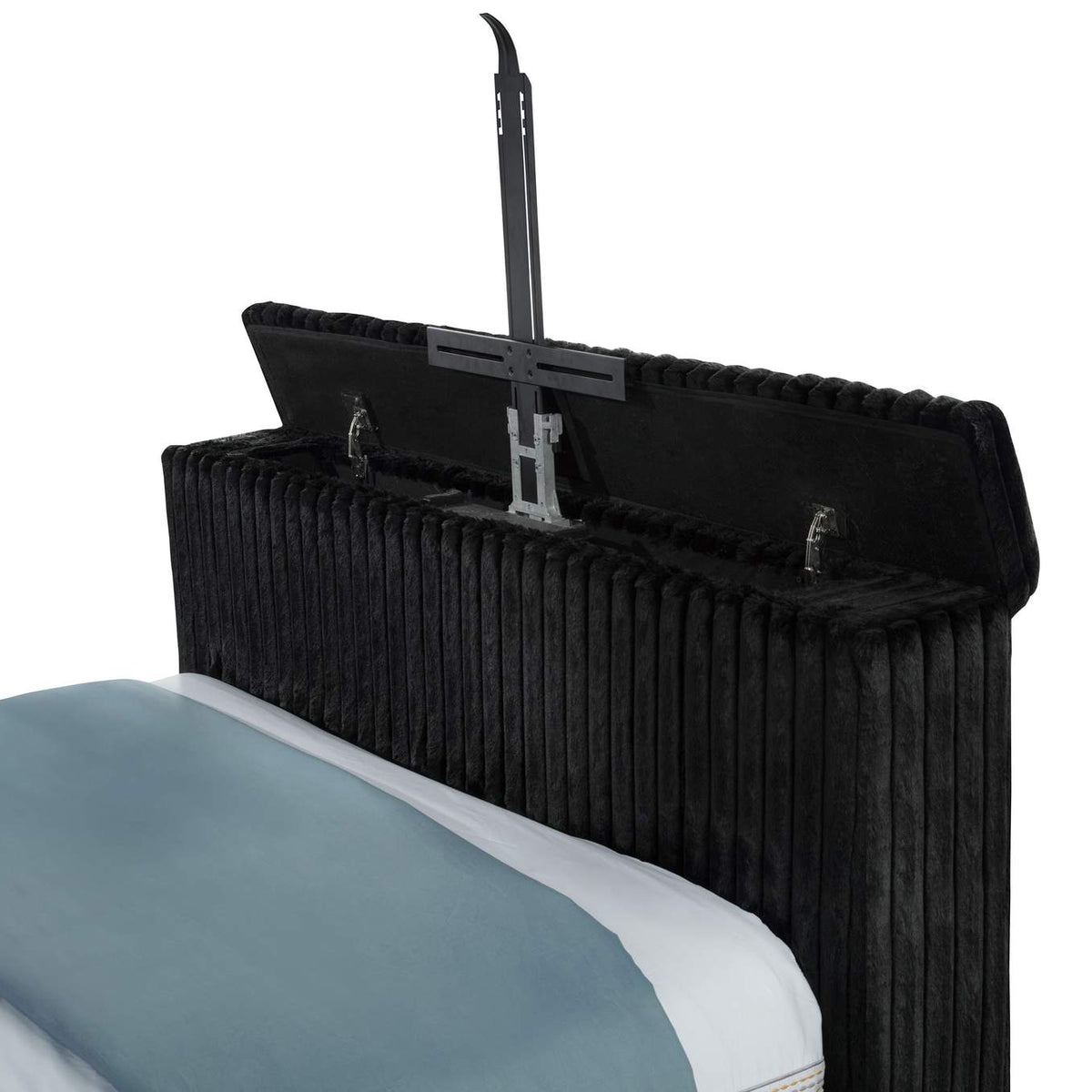 315945Q Centergrove Upholstered Queen Wingback TV Bed Black