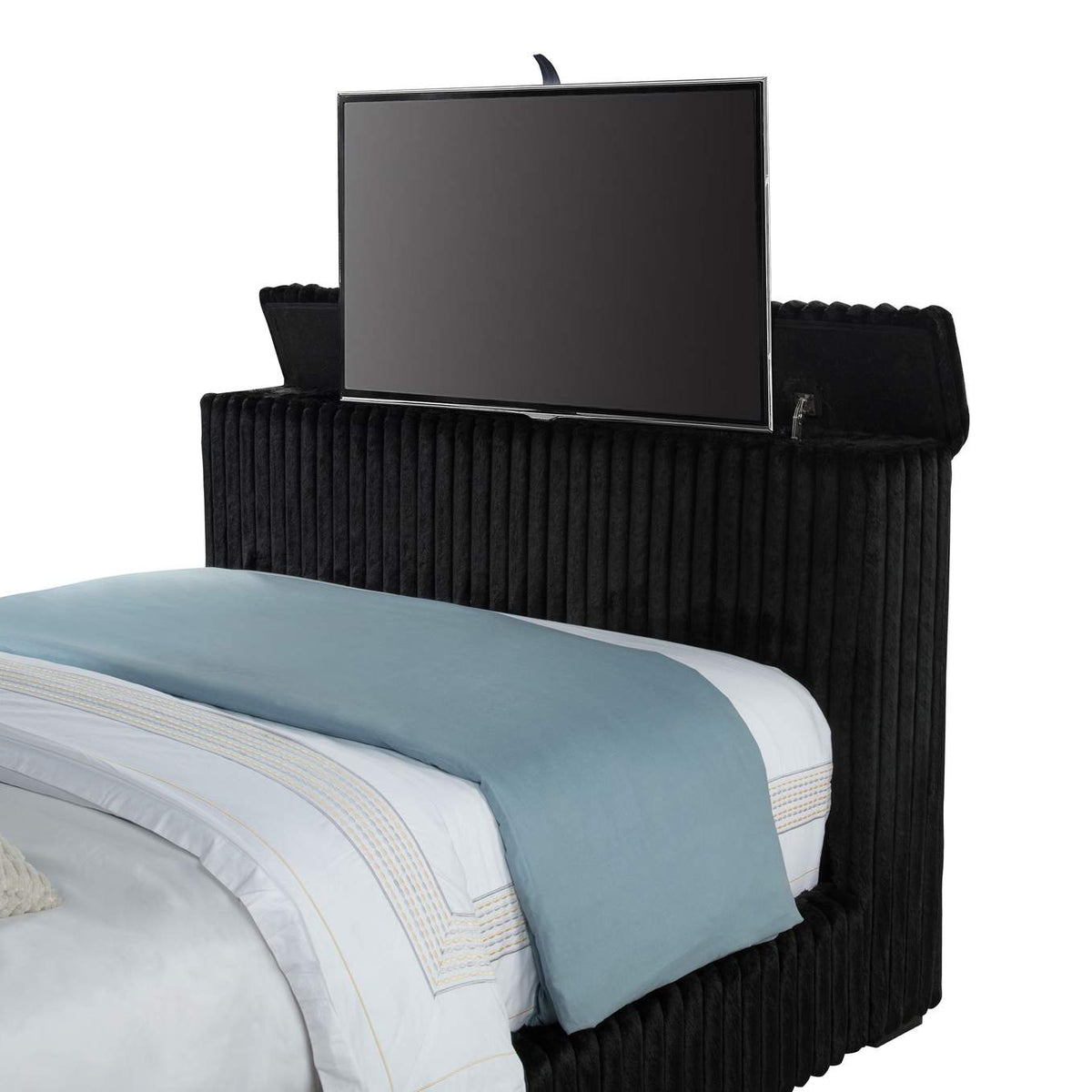 315945Q Centergrove Upholstered Queen Wingback TV Bed Black