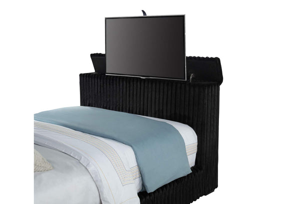 315945Q Centergrove Upholstered Queen Wingback TV Bed Black