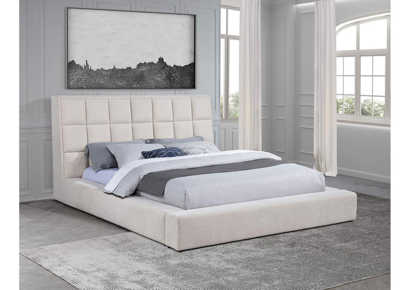 315948CRMKW Dreux Upholstered California King Panel Platform Bed Cream