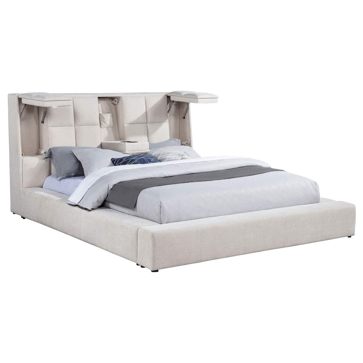 315948CRMKW Dreux Upholstered California King Panel Platform Bed Cream
