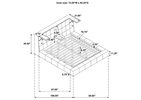 315948CRMKW Dreux Upholstered California King Panel Platform Bed Cream