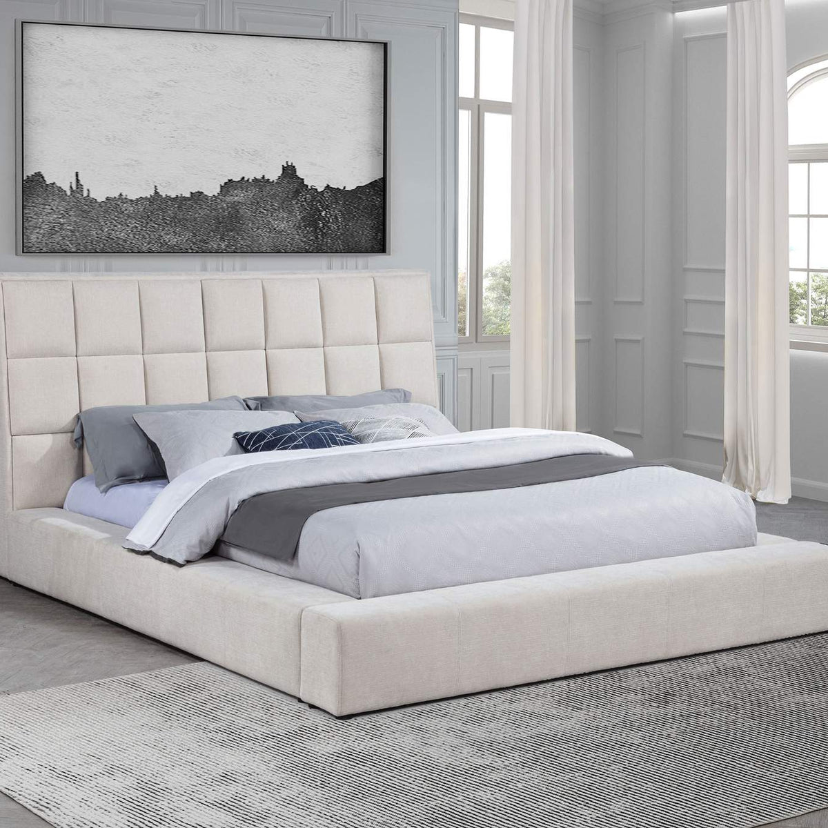 315948CRMQ Dreux Upholstered Queen Panel Platform Bed Cream