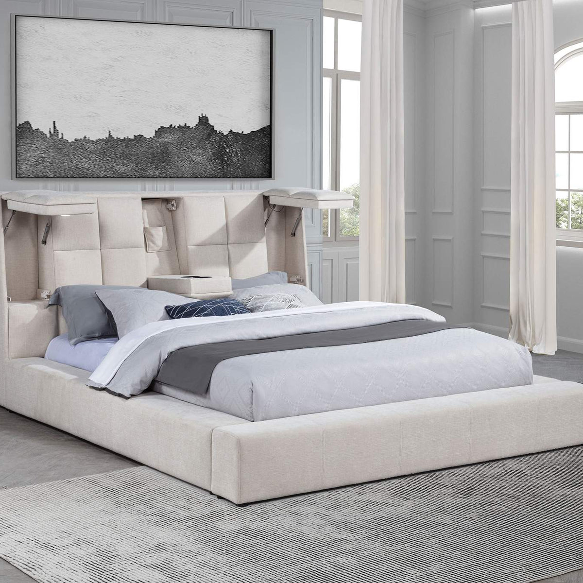 315948CRMQ Dreux Upholstered Queen Panel Platform Bed Cream