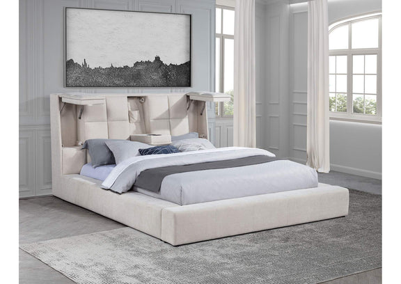 315948CRMQ Dreux Upholstered Queen Panel Platform Bed Cream