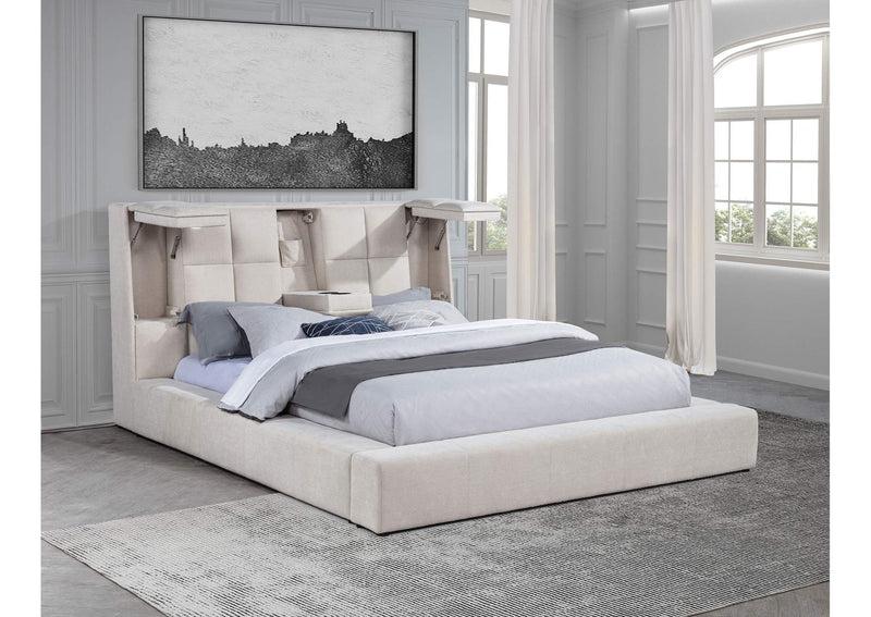 315948CRMQ Dreux Upholstered Queen Panel Platform Bed Cream