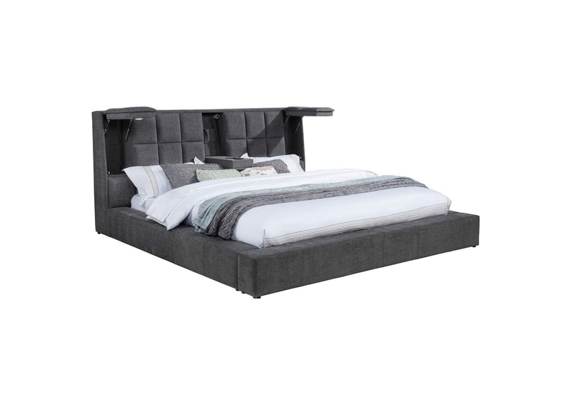 315948GRYKE Dreux Upholstered Eastern King Panel Platform Bed Grey