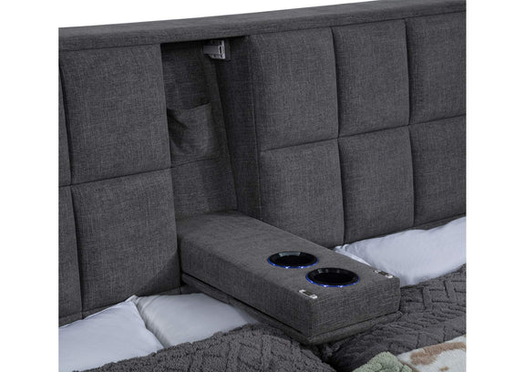 315948GRYKE Dreux Upholstered Eastern King Panel Platform Bed Grey