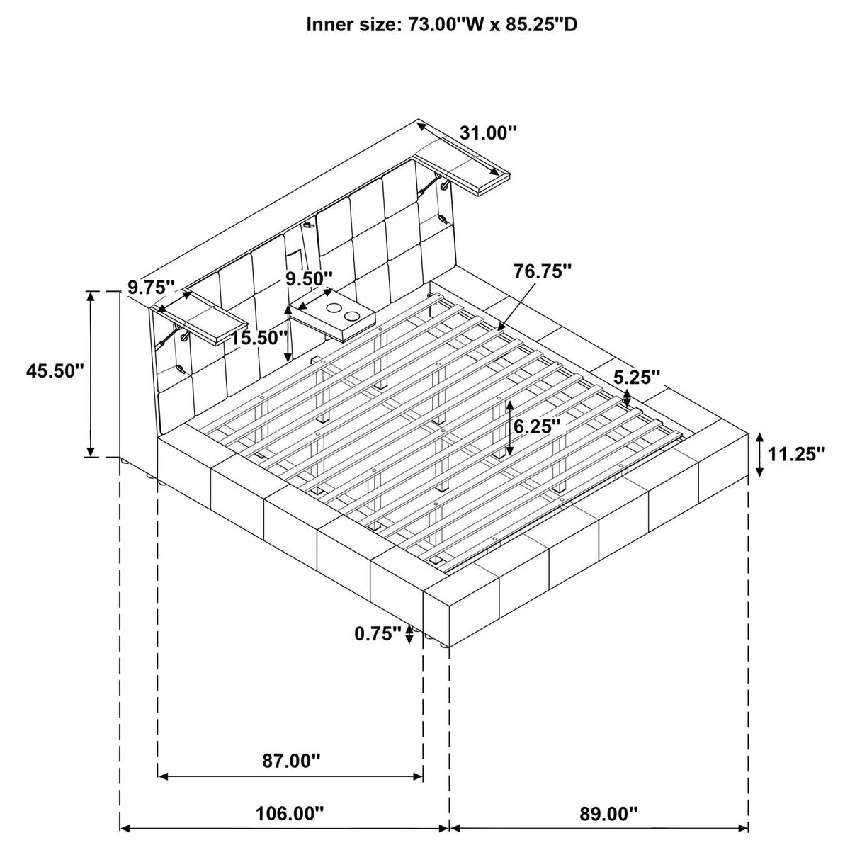 315948GRYKW Dreux Upholstered California King Panel Platform Bed Grey