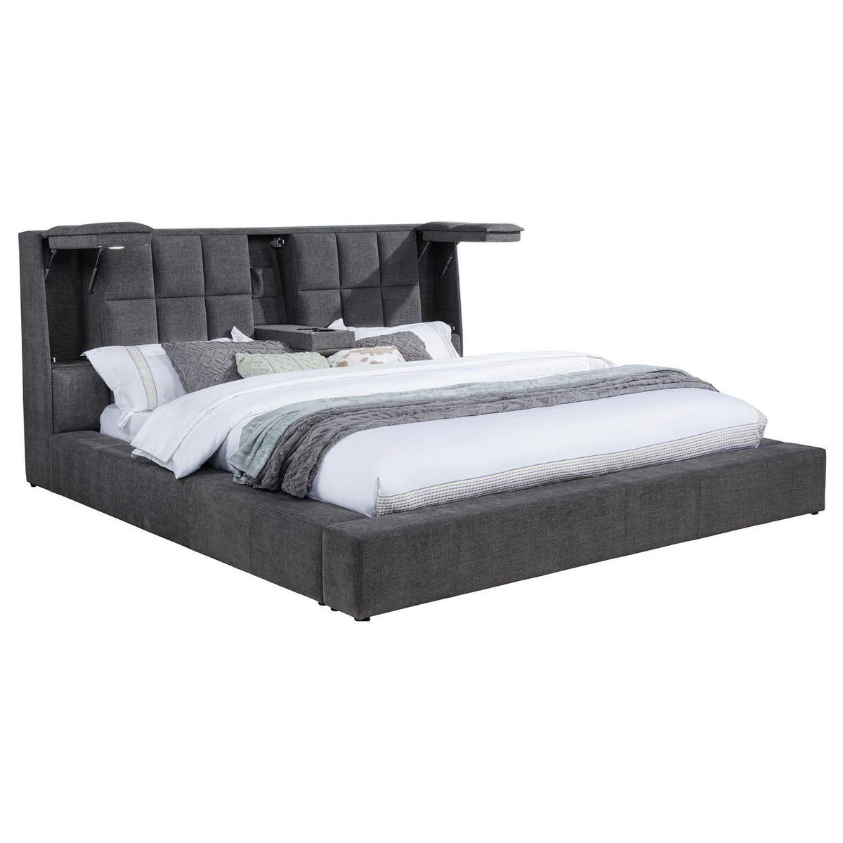 315948GRYQ Dreux Upholstered Queen Panel Platform Bed Grey