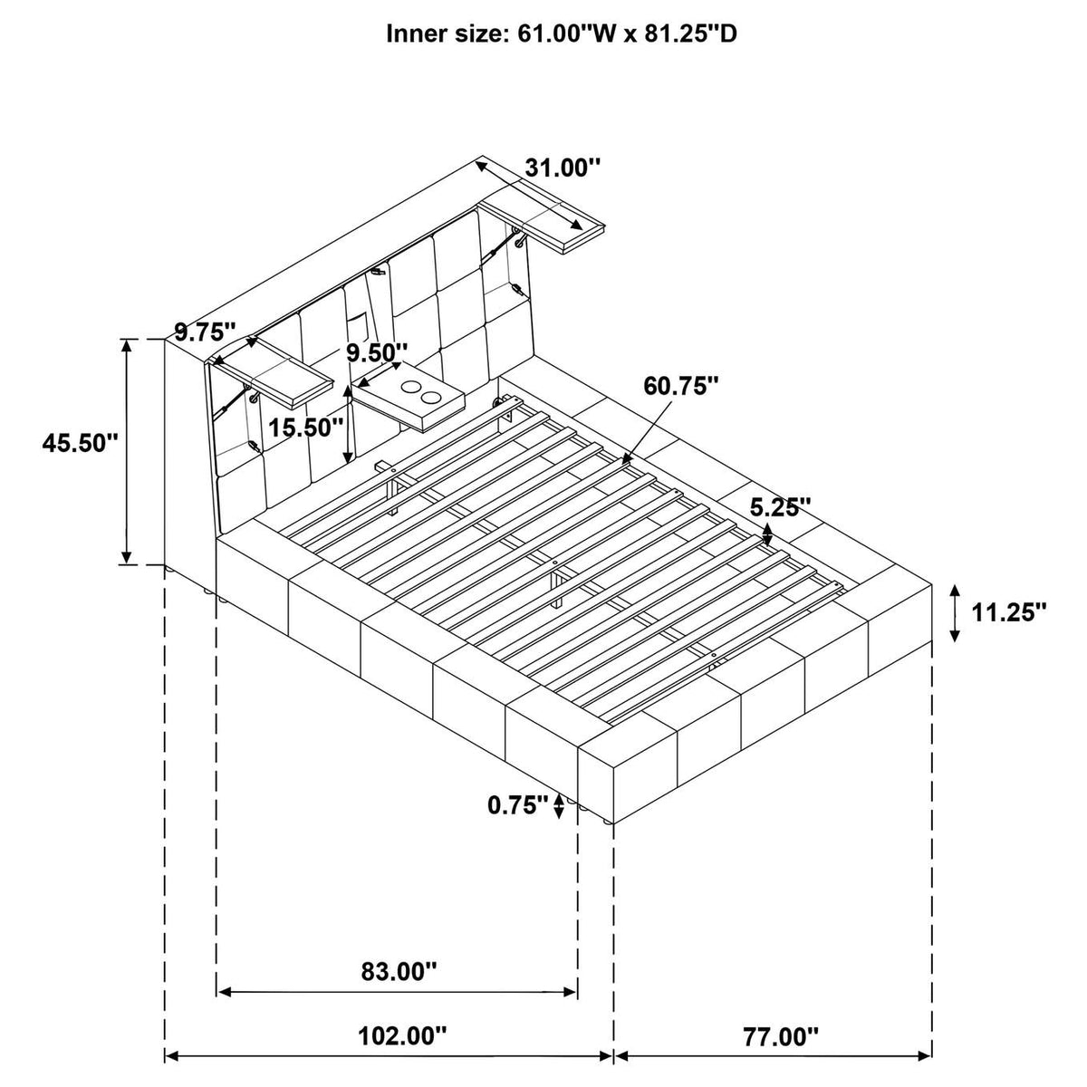 315948GRYQ Dreux Upholstered Queen Panel Platform Bed Grey