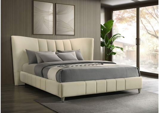 315956KE Evelyn Upholstered Eastern King Panel Platform Bed Ivory